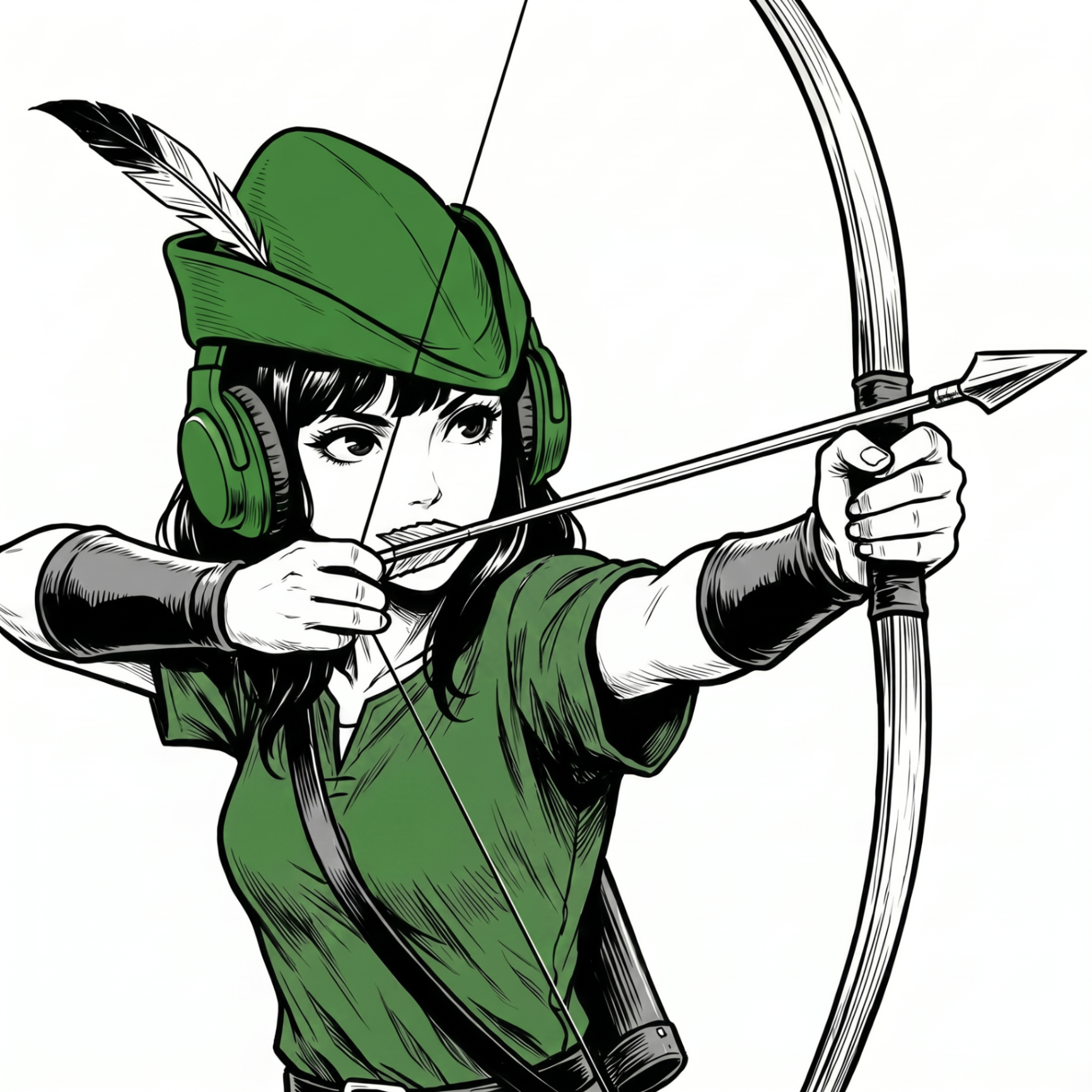 Nous' Hood — a scout in a green ranger's hat with a longbow